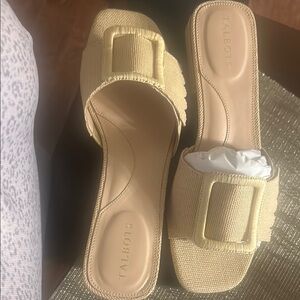 Talbots Cream Mules with Square Buckle